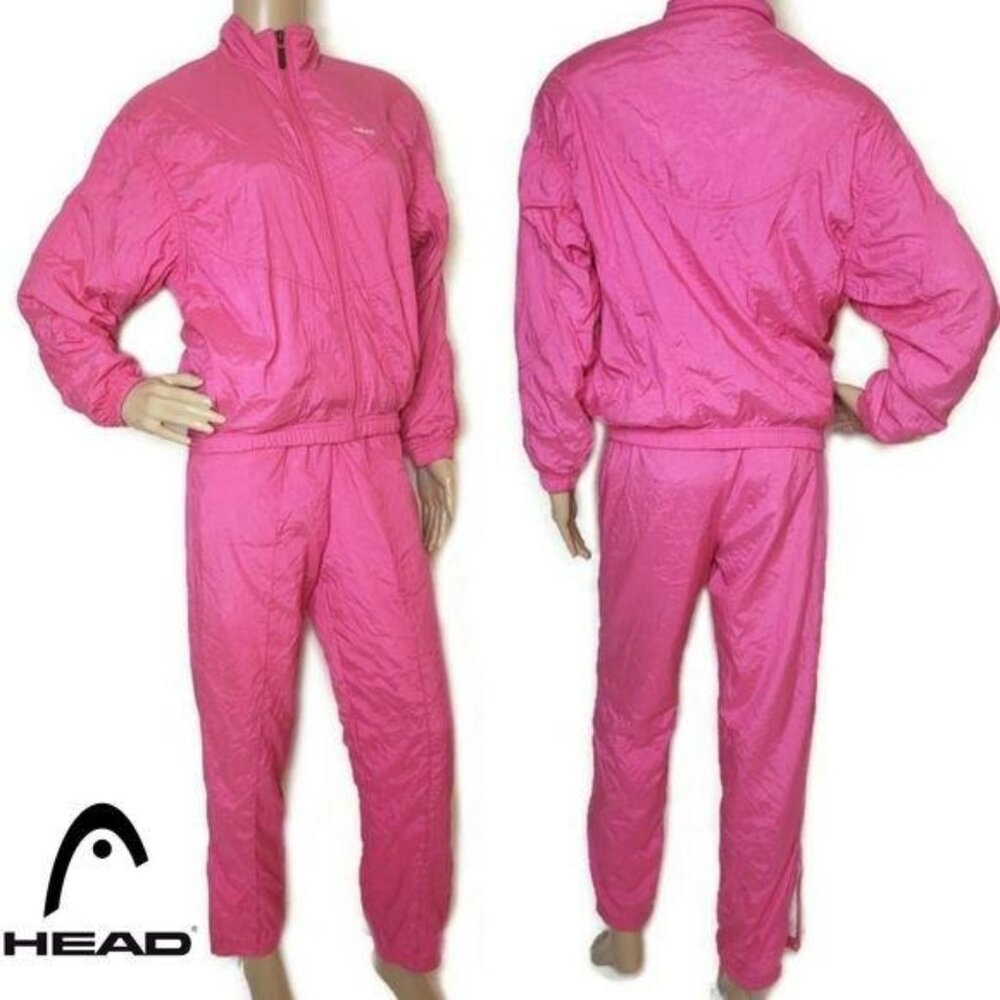 Vintage Head Womens hot Pink Nylon Tracksuit windbreaker Set size XS